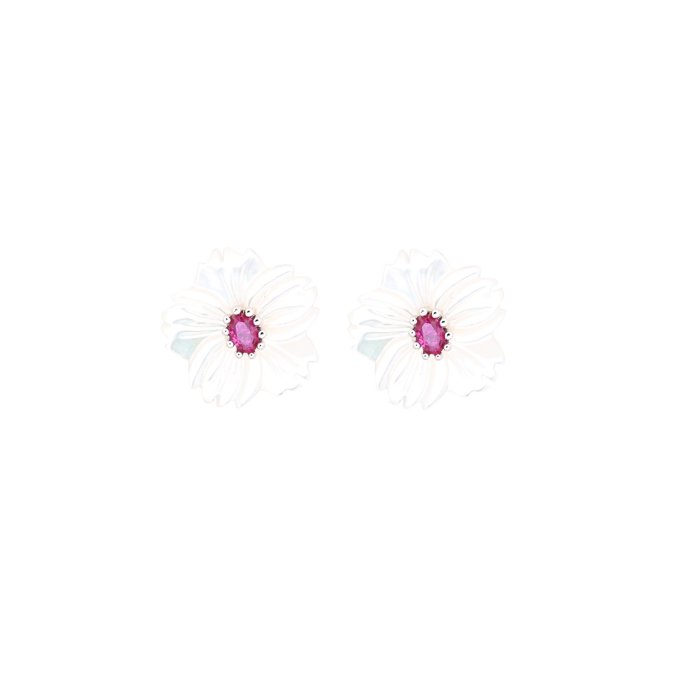 Boucles d\'oreilles en acier nacre fleur rouge GB