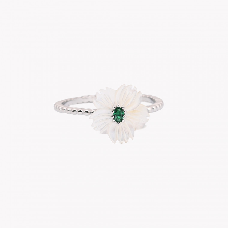 Bague en acier nacre fleur vert GB