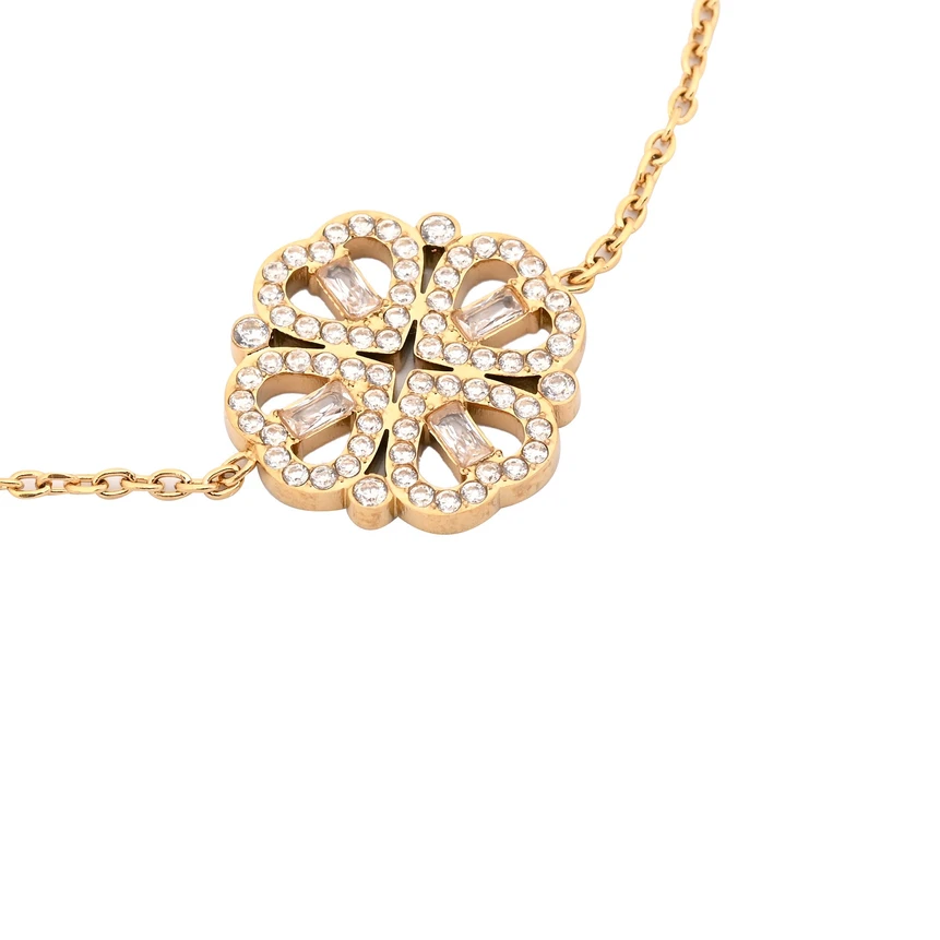 Pulseira em aço trevo zircônias GB