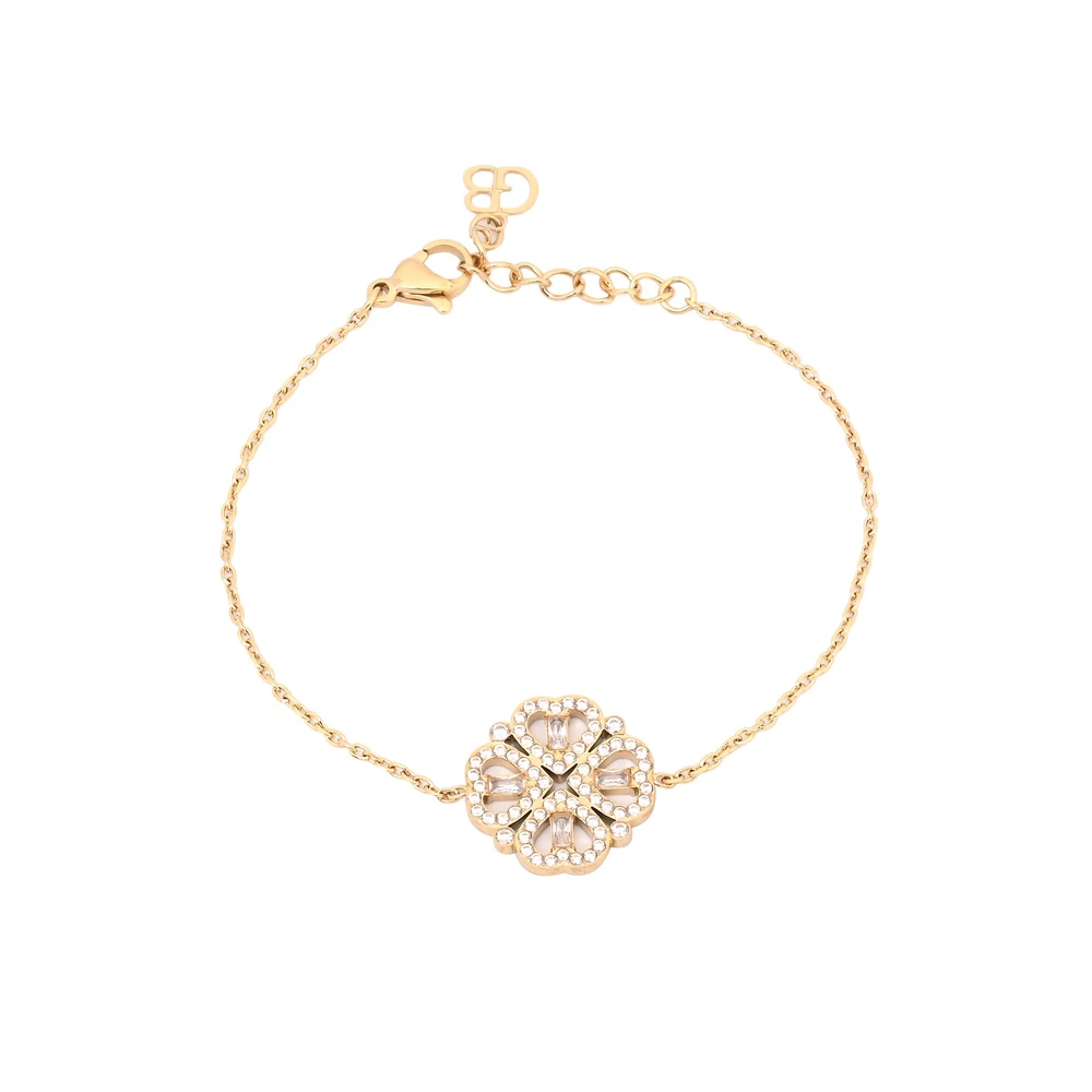 Pulseira em aço trevo zircônias GB