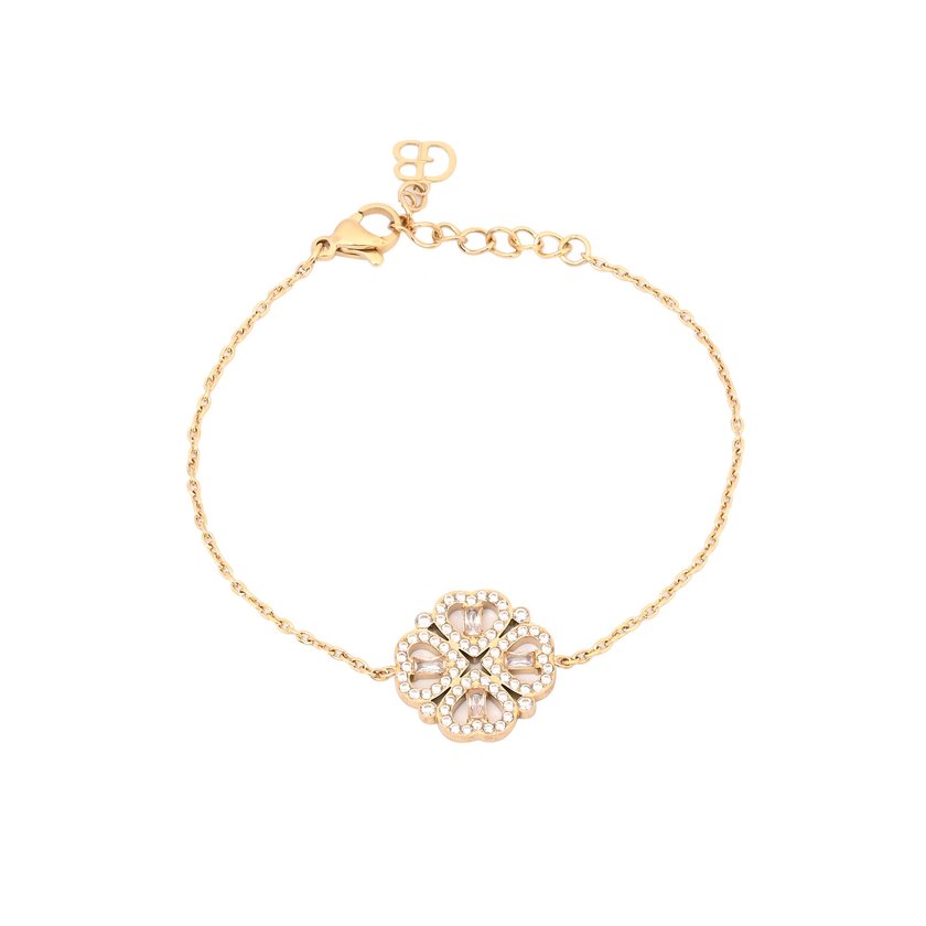 Pulseira em aço trevo zircônias GB