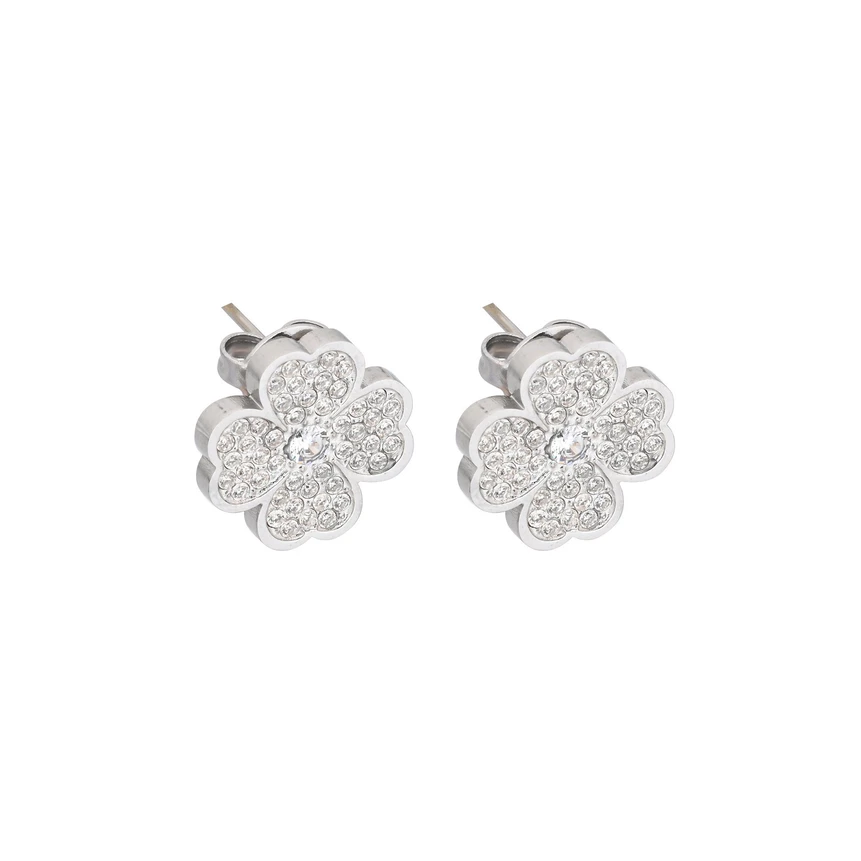 Steel earrings clover zirconie GB