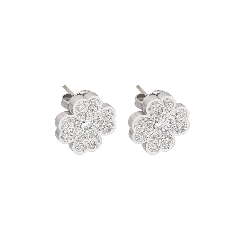Steel earrings clover zirconie GB