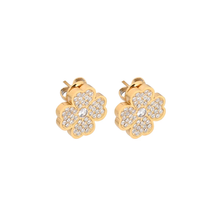 Steel earrings clover zirconie GB