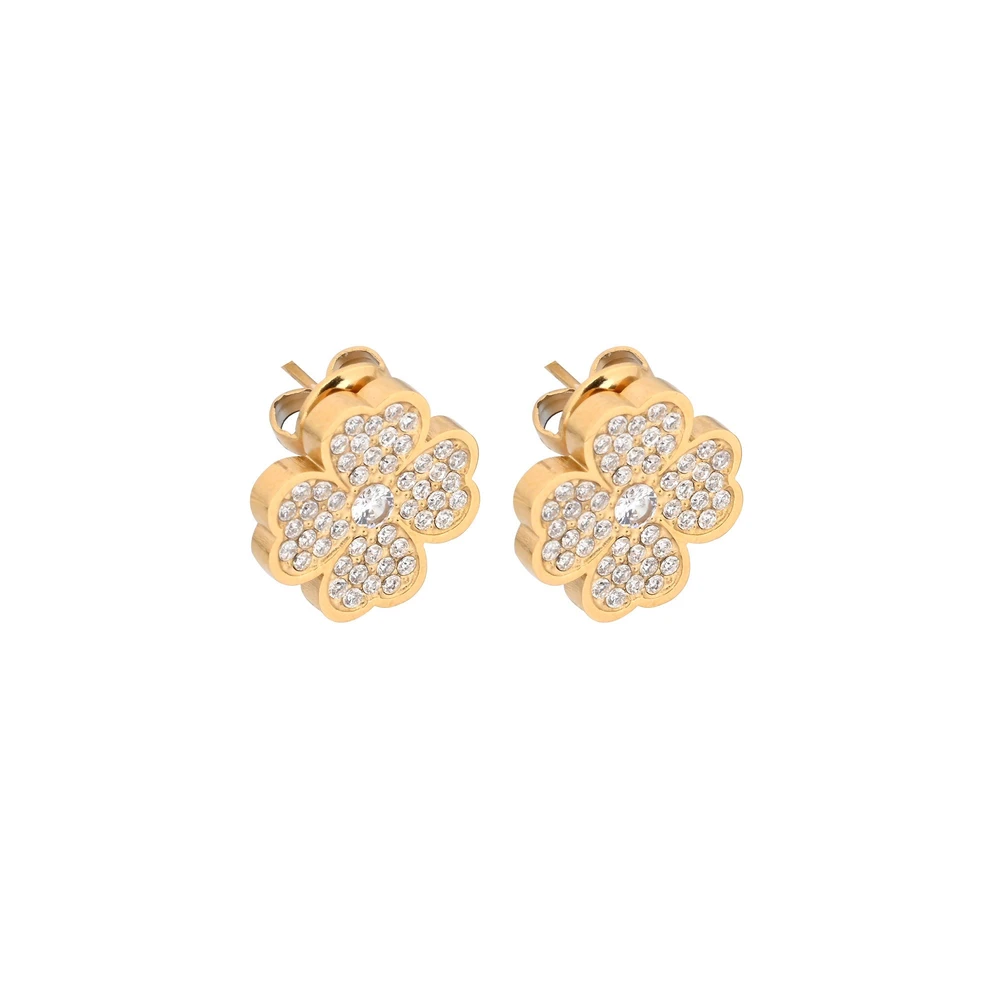 Steel earrings clover zirconie GB