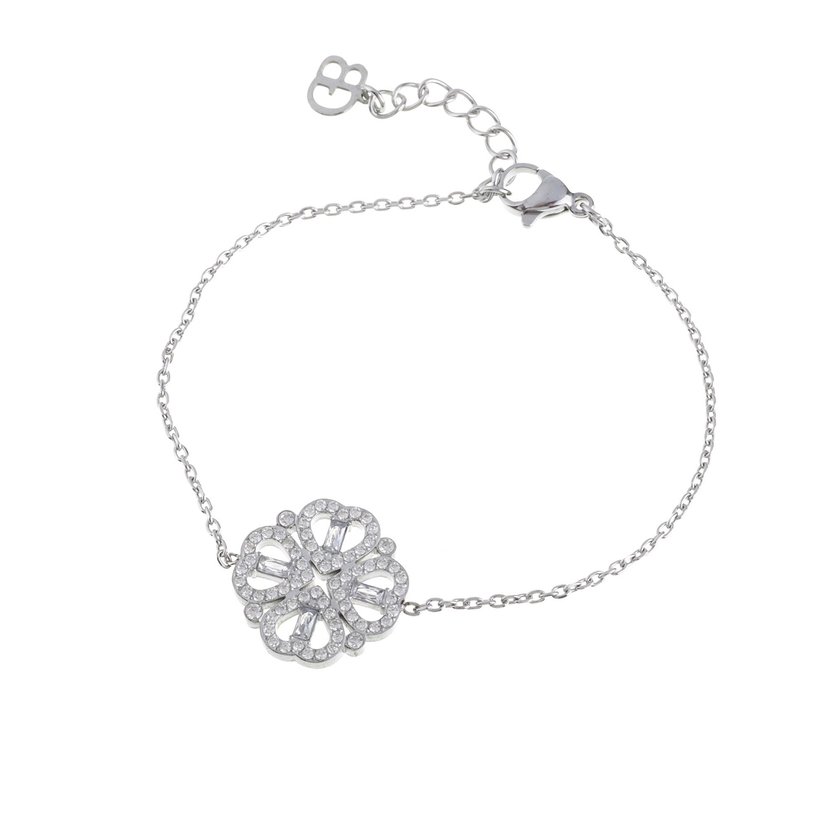 Pulseira em aço trevo zircônias GB