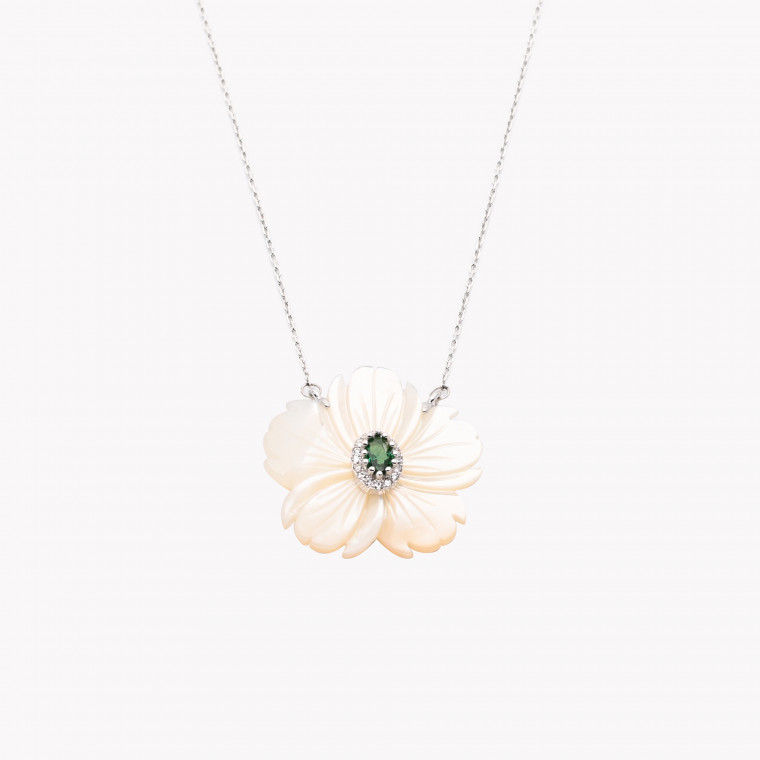 Steel necklace motherpearl flower green GB
