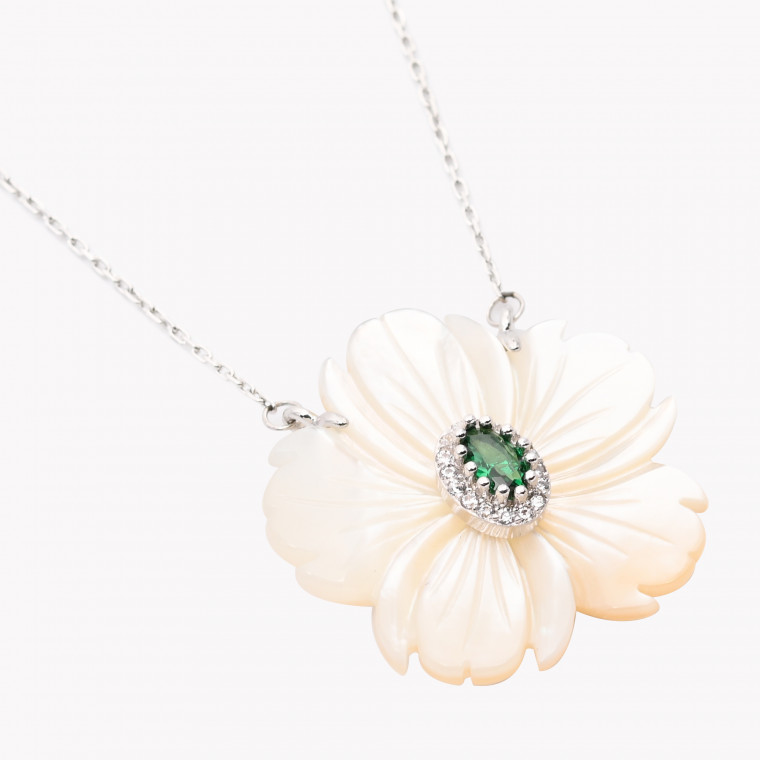 Steel necklace motherpearl flower green GB