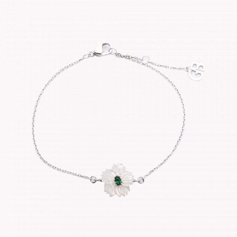 Steel bracelet motherpearl green flower GB
