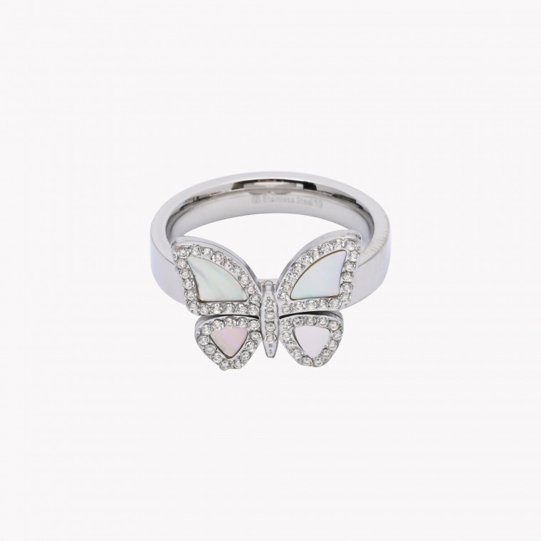 Steel ring butterfly motherpearl GB
