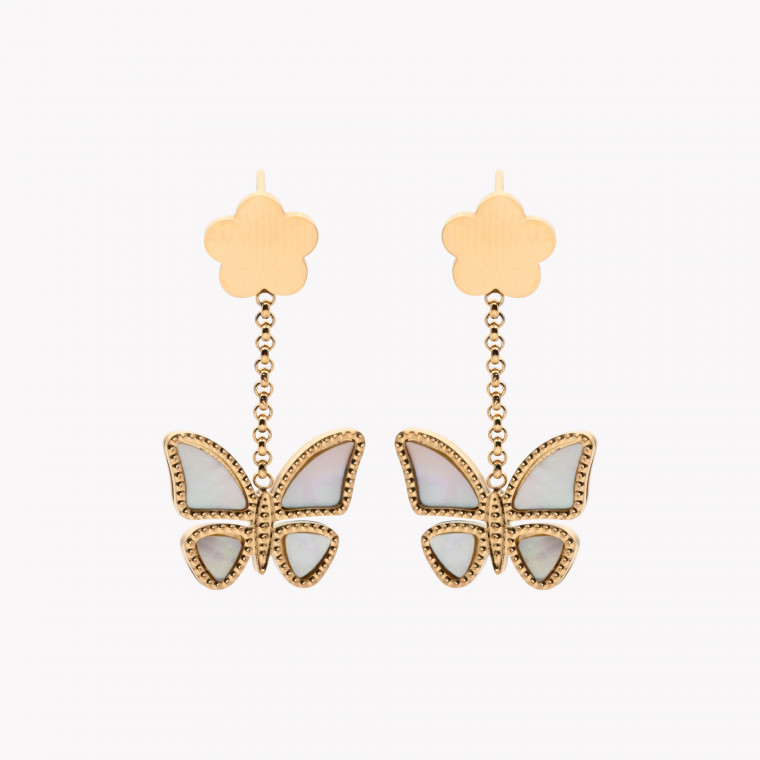 Steel earrings butterfly motherpearl GB