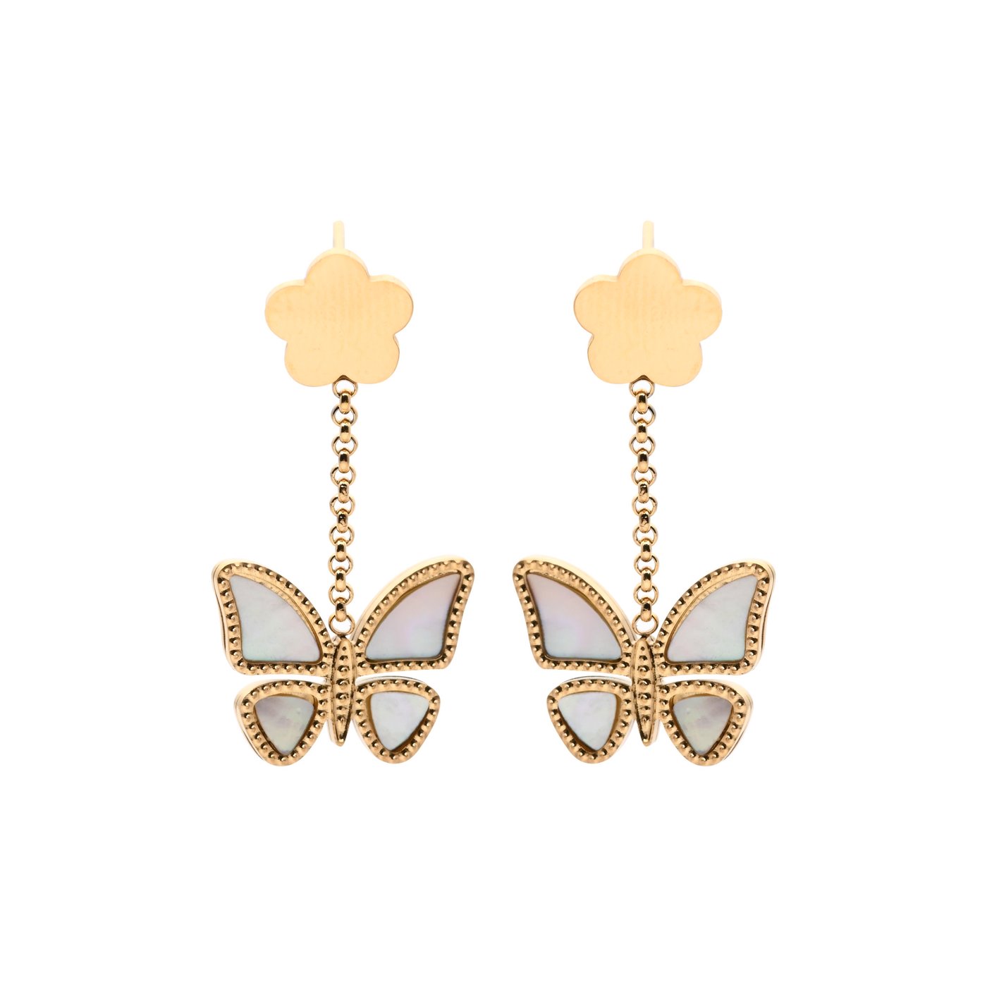 Boucles d\'oreilles en acier papillon nacre GB