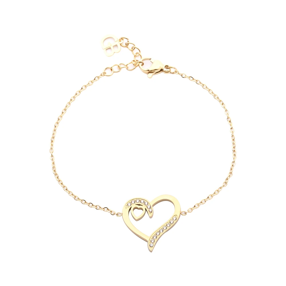 Bracciale in acciaio brillante cuori GB