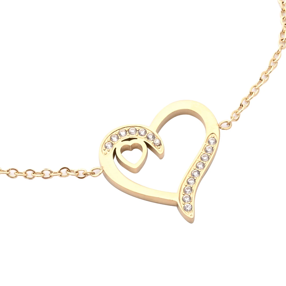 Bracciale in acciaio brillante cuori GB