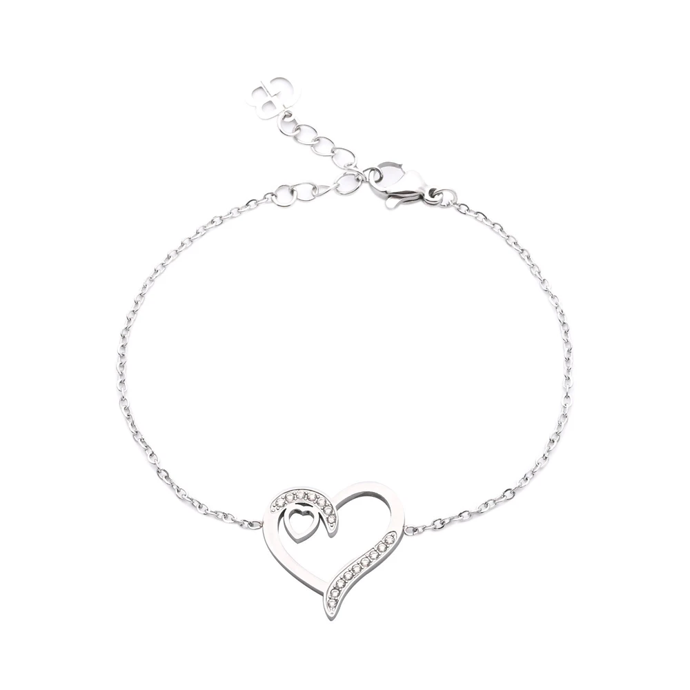 Bracciale in acciaio brillante cuori GB