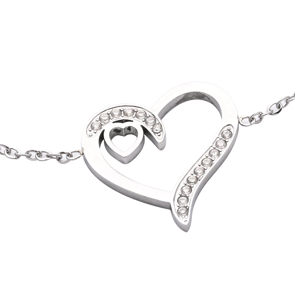 Bracciale in acciaio brillante cuori GB
