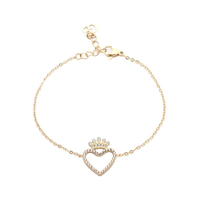 Bracciale in acciaio cuori e corona GB
