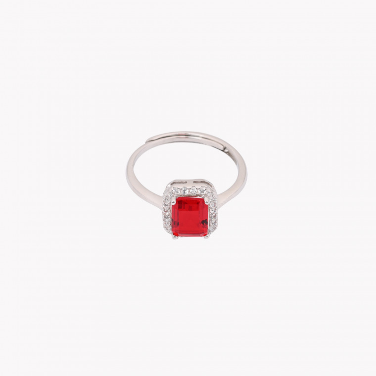 Anello regolabile S925 rettangolare rosso GB
