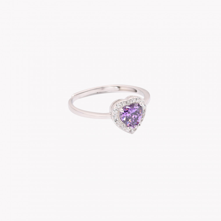 S925 adjustable ring heart lilac GB