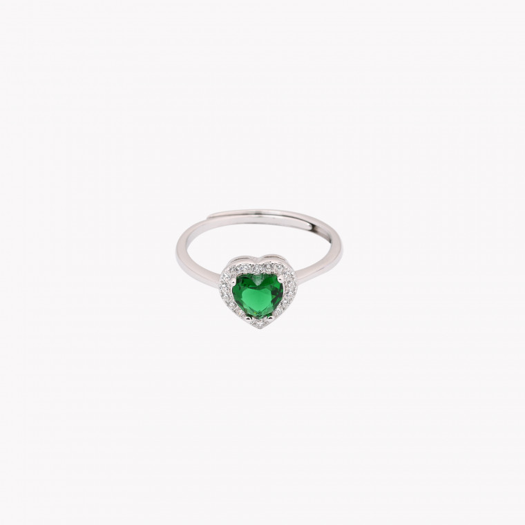 S925 adjustable ring heart green GB