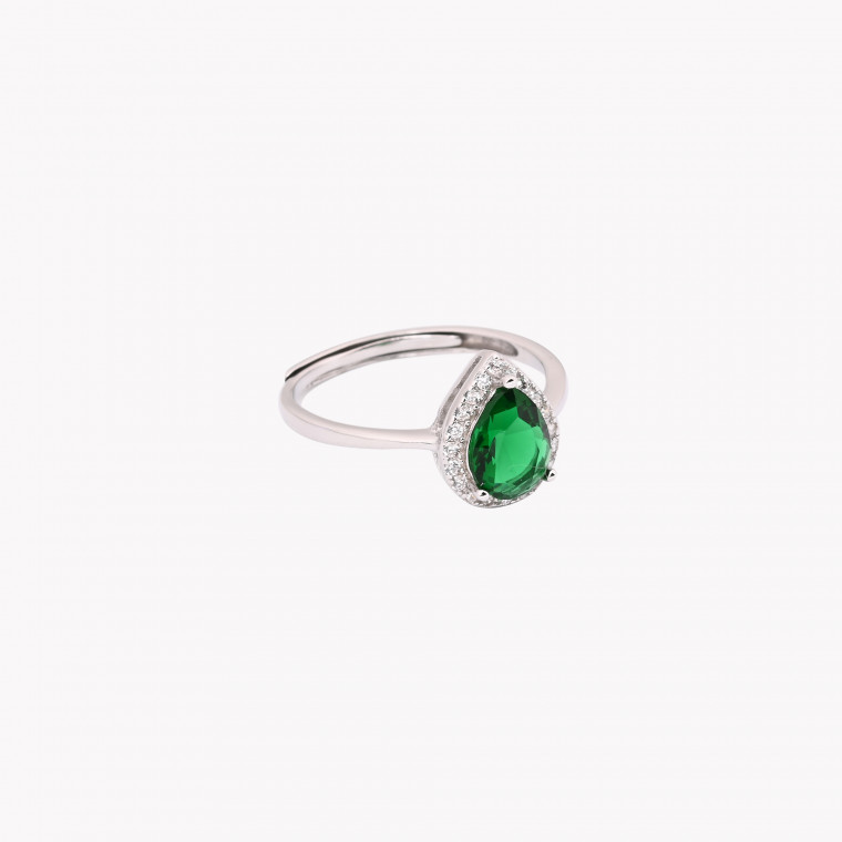 S925 adjustable ring oval green GB