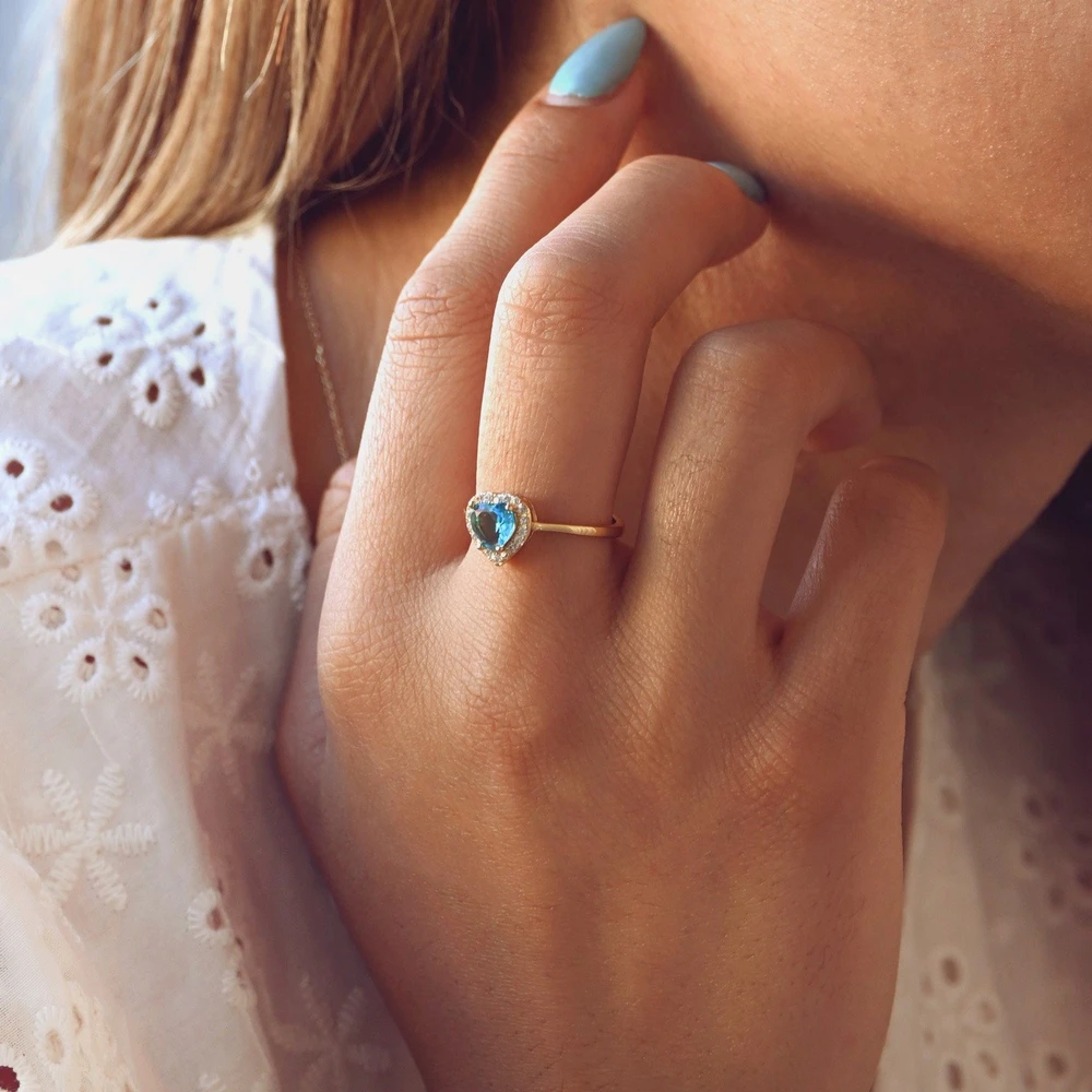 Anello regolabile S925 cuore blu GB