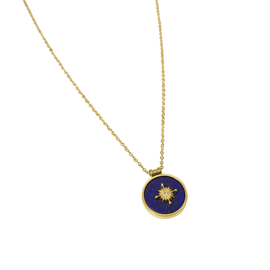 Collier long en acier rond pierres natural GB