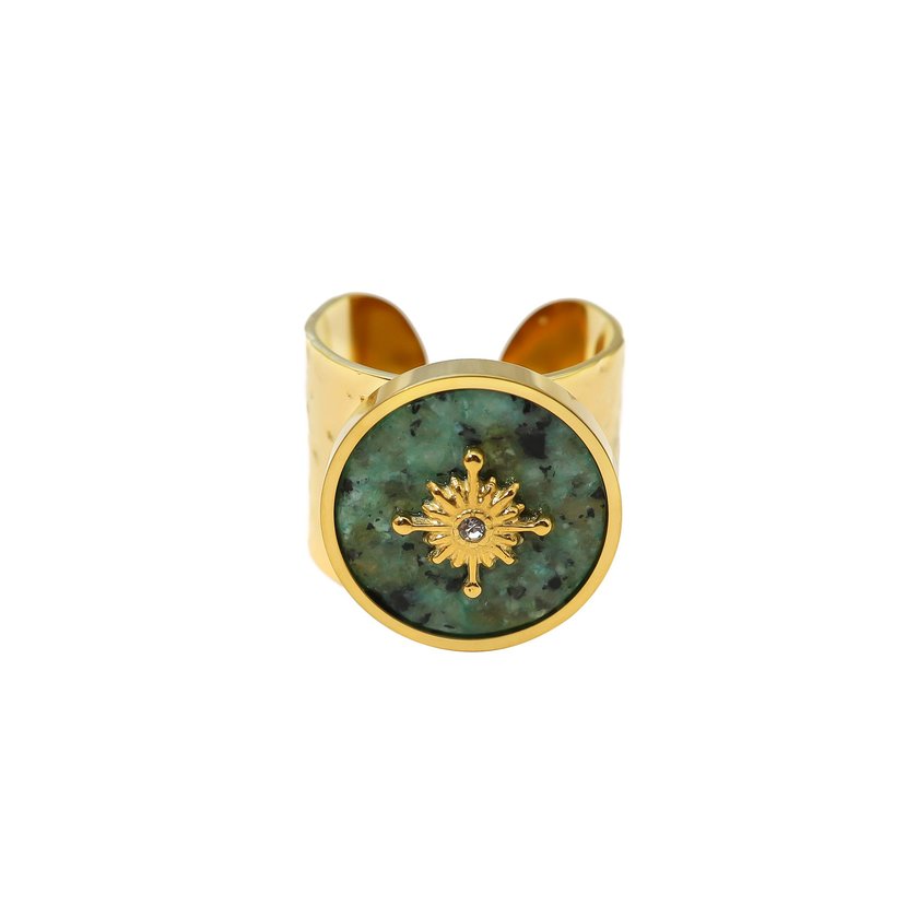 Steel ring natural stone Sun GB