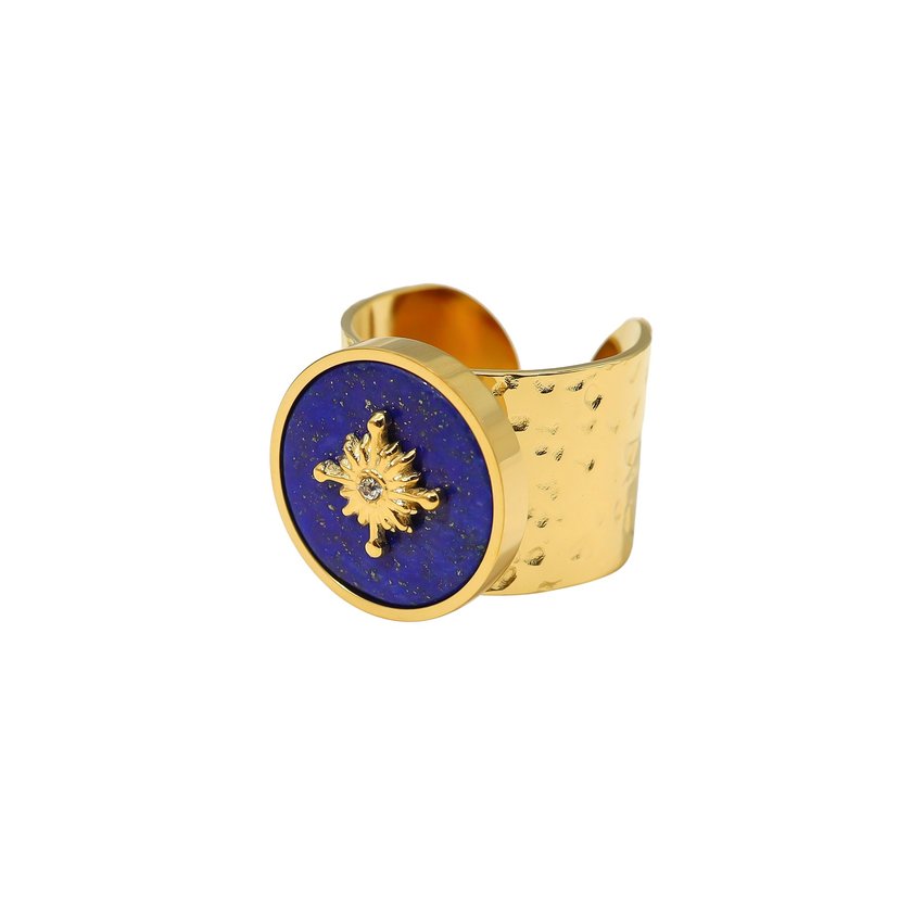 Steel ring natural stone Sun GB