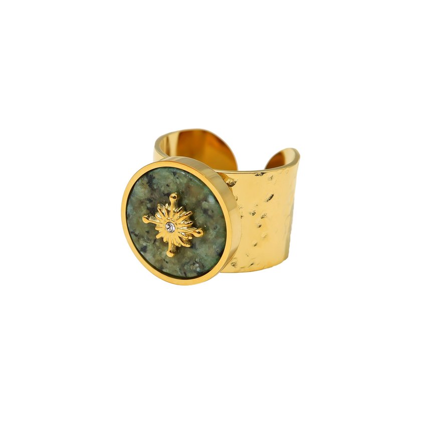 Steel ring natural stone Sun GB