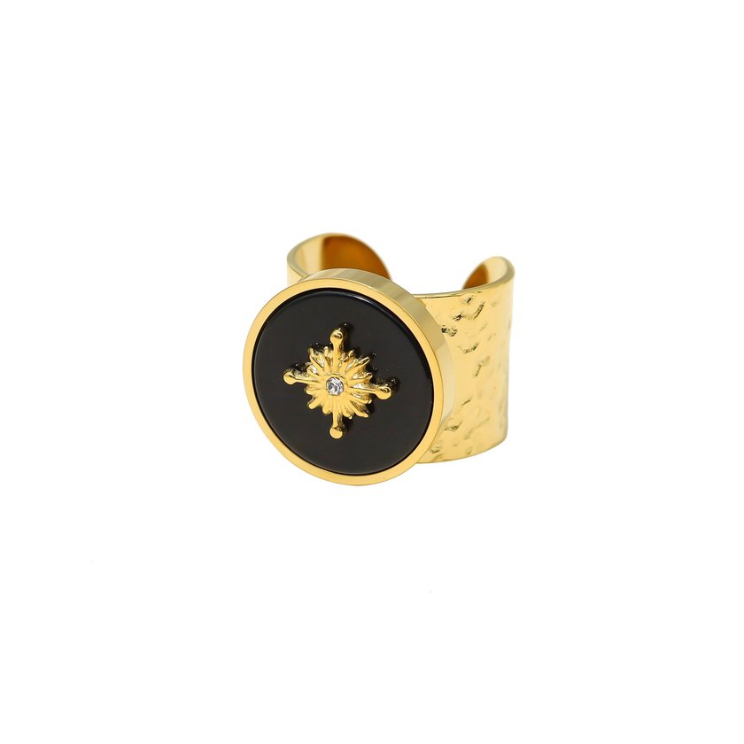 Steel ring natural stone Sun GB
