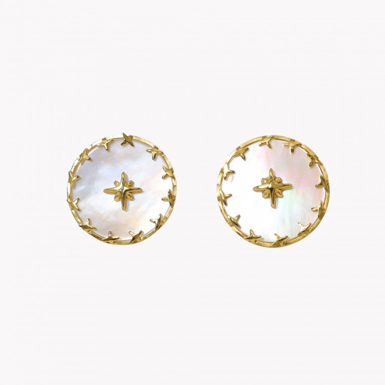 Clovers steel earrings round natural stone star GB