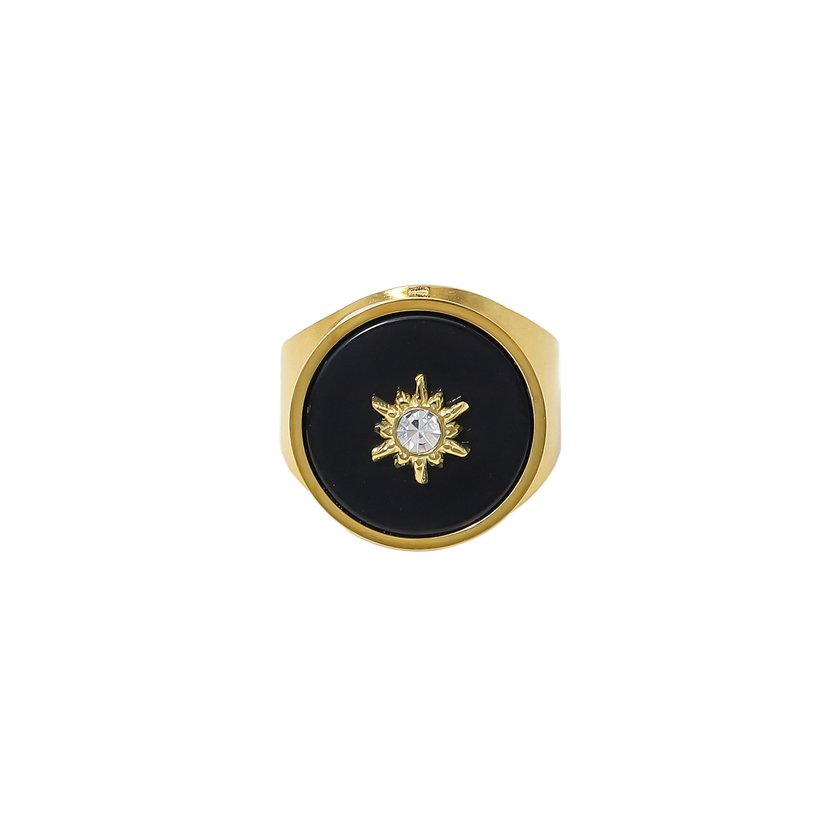 Steel ring natural stone with sun GB