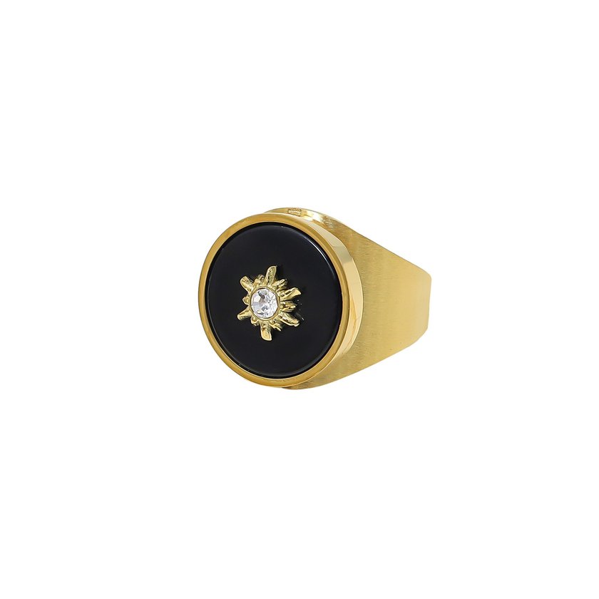 Steel ring natural stone with sun GB