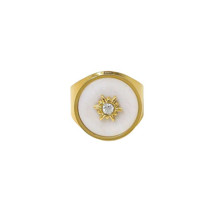 Steel ring natural stone with sun GB