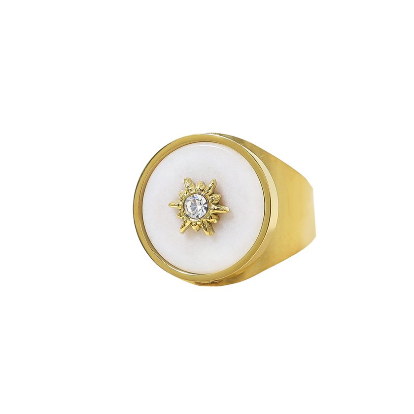 Steel ring natural stone with sun GB