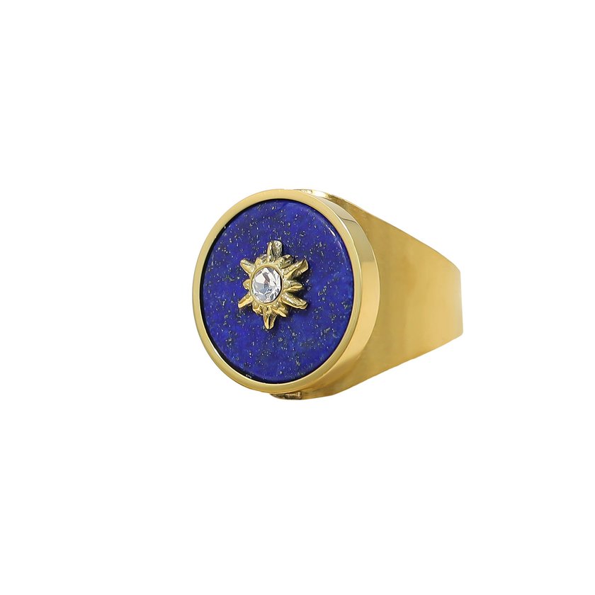 Steel ring natural stone with sun GB