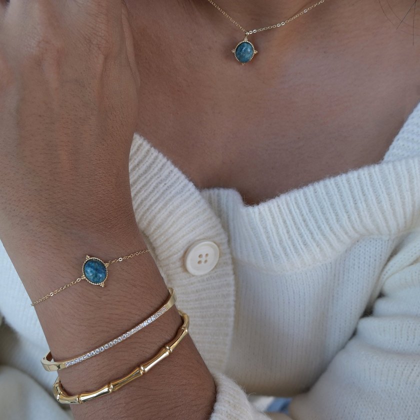 Bracelet en acier pendentif rond bleu GB