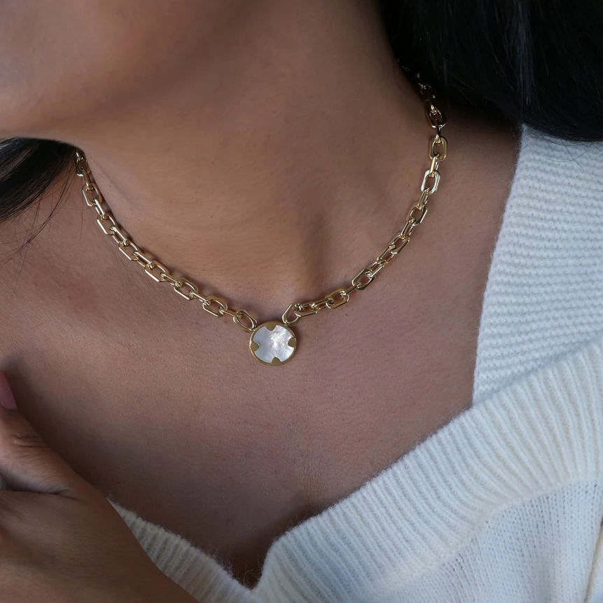 Collier en acier liens pierre rond GB