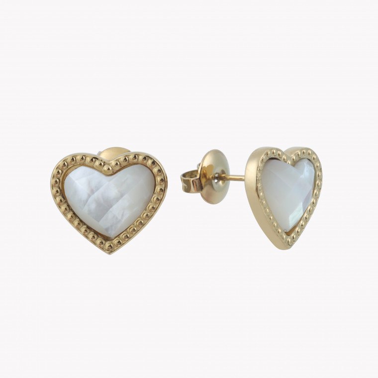Steel earrings heart with motherpearl GB