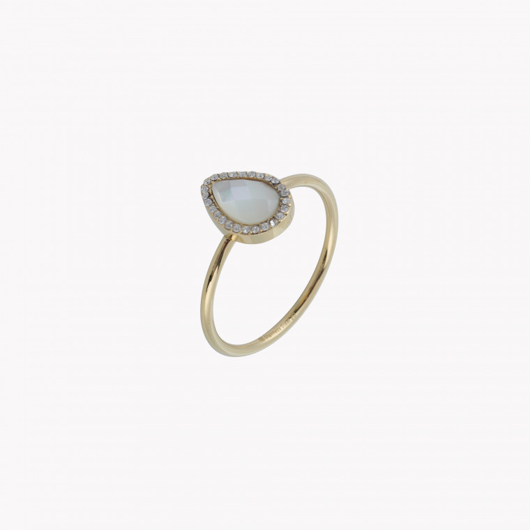 Steel ring natural stone drop GB