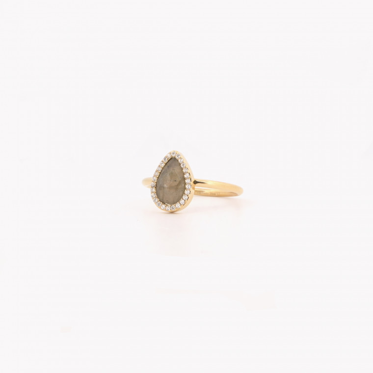 Steel ring natural stone drop GB