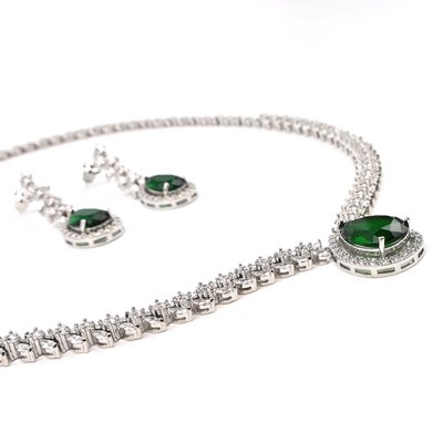 Conjunto semi joya forma de gota y hoja verde GB