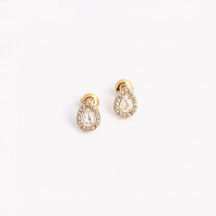 Steel earrings stone transparent oval GB