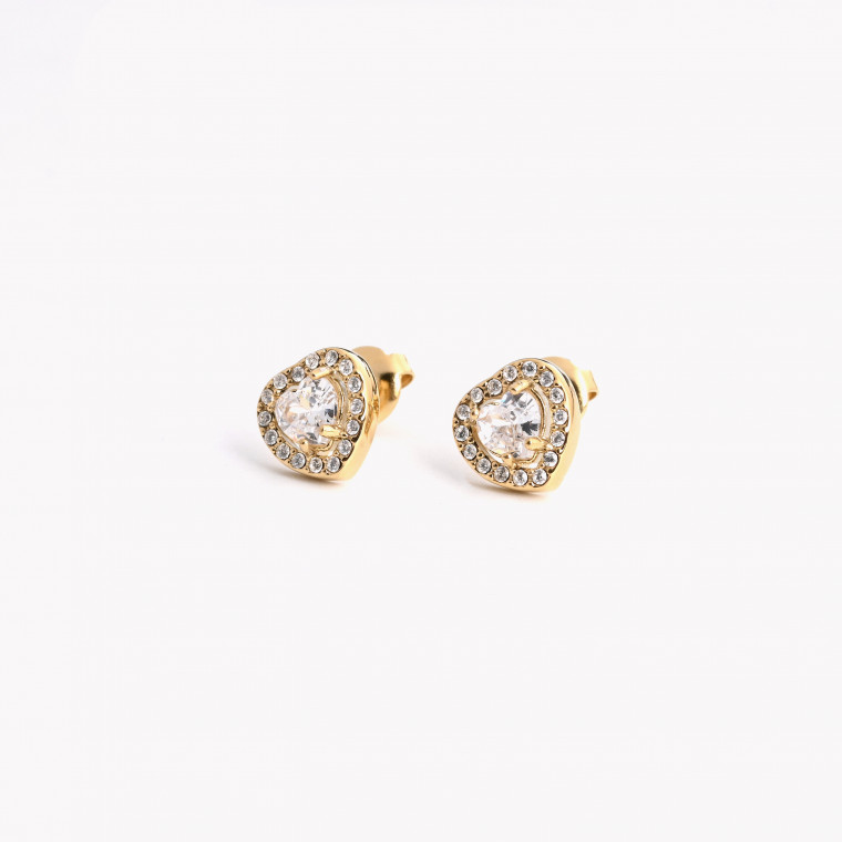 Steel earrings stone transparent heart GB