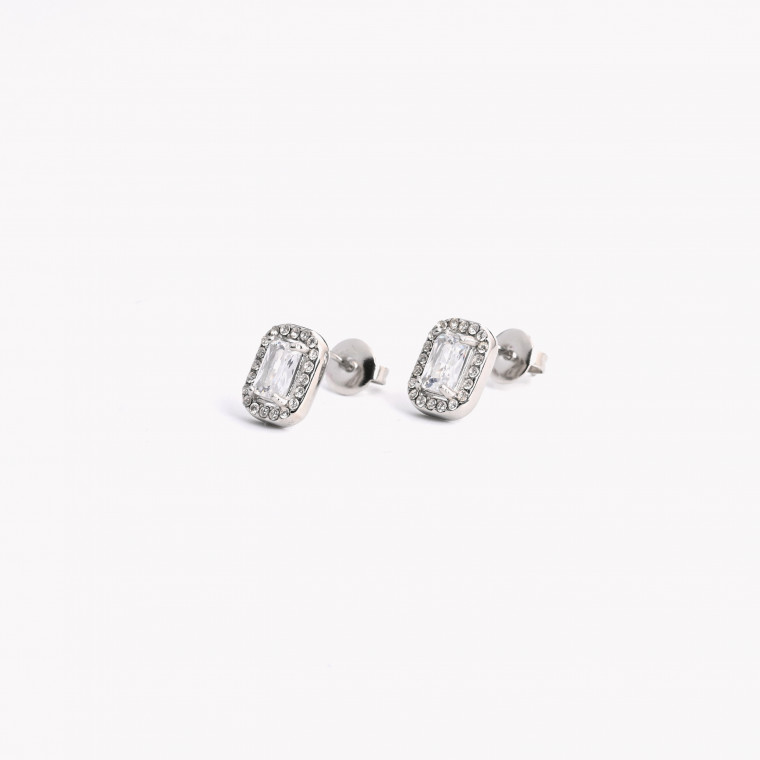 Boucles d&#039;oreilles en acier pierre transparent rectangulaire GB