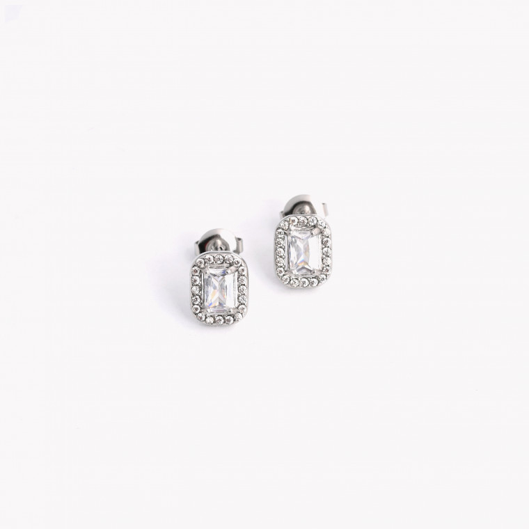 Steel earrings stone transparent rectangular GB