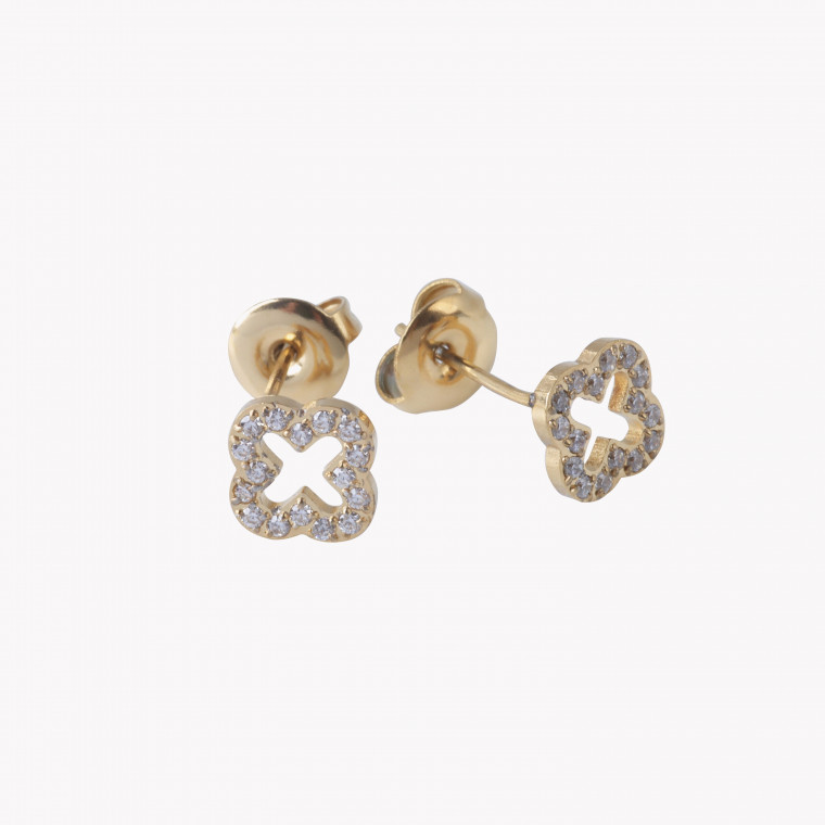 Steel earrings and zirconies with clover GB