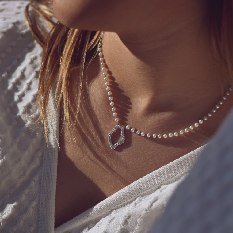 Steel necklace pearls and coração de viana GB