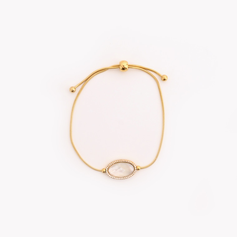 Adjustable steel bracelet oval natural stone GB
